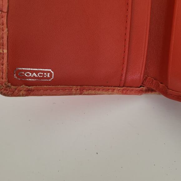 Coach Croc Wallet Medium Bifold Red Folding Leather Carriage Logo Folding - Picture 4 of 14